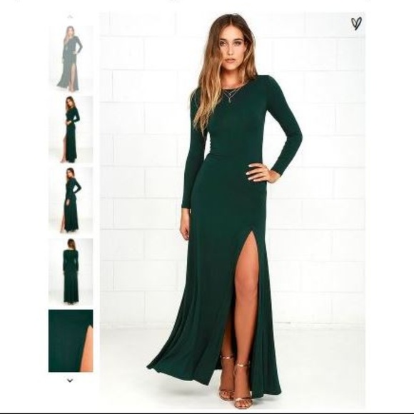 swept away forest green long sleeve maxi dress